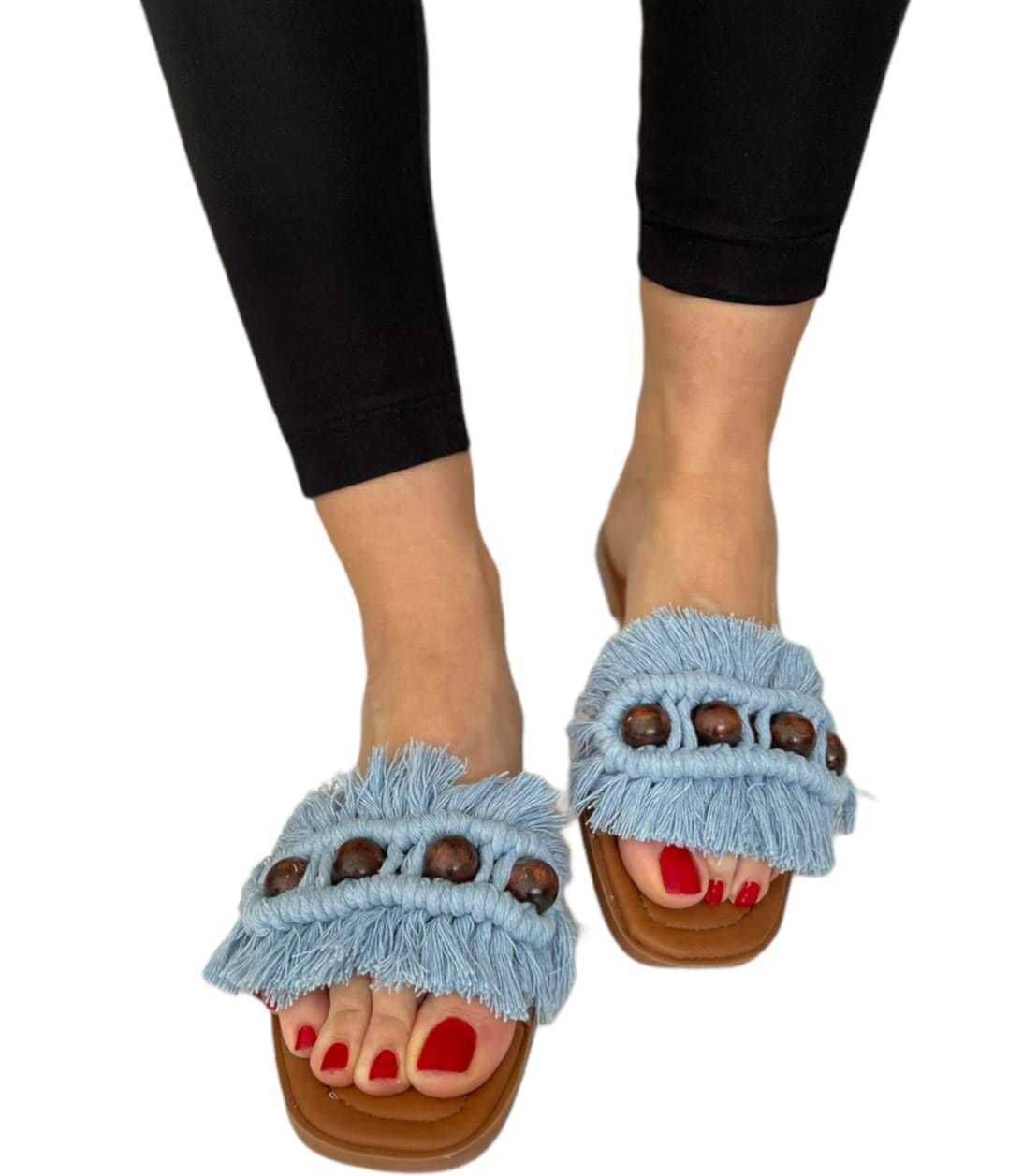 

Women's Single Band Wood Bead Detail Tassel Flat Bottom Slippers Different Colors Casual 2021 Model New Season Summery Sea Beach home H0827, Red