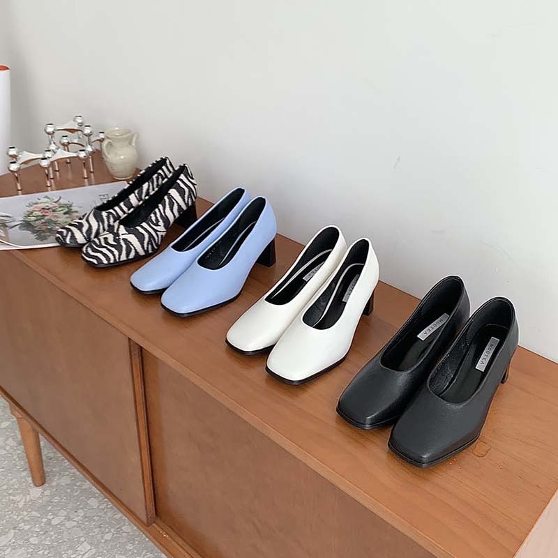 

sandals zebra pattern square toe high heels women pumps vintage thick heel elegant office ladies shoes uo1v, Black