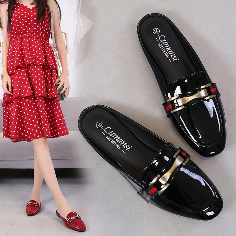 

Mules Shoes Women Lazy Low Heels Slippers Women Round Toe Slip On Half Slides Shoes Red Mule Slippers Female New big size, Black