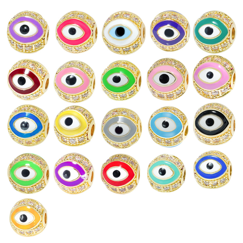

Hot Design Gold Plated Enameled 10mm CZ Copper Evil Eye Beads Charm for Jewelry Bracelet Making