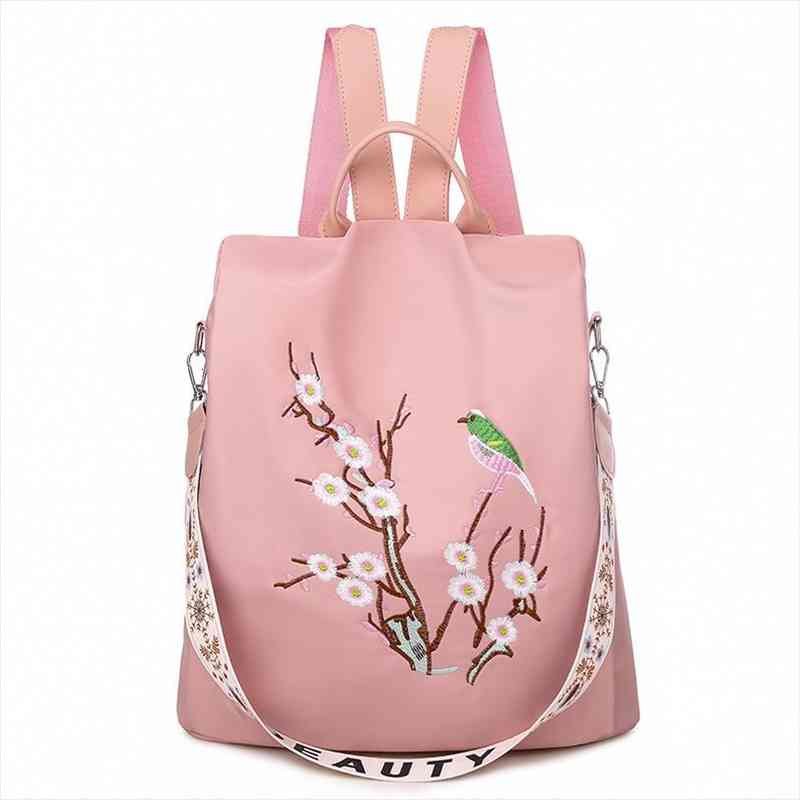 

girls nylon school backpack for women summer embroidered anti theft backpacks woman travel hiking bagpack mochila feminina