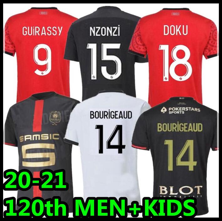 

20 21 Rennes Stade Rennais fc soccer Jerseys 120th Anniversary Niang BOURIGEAUD Terrier 2021 maillot de foot Camavinga kit football shirts MEN + KIDS, Away adult