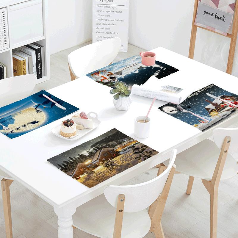 

Promotion Tablecloth 42x32 Snowman Deer Tree House Alphabet Kitchen Restaurant Decor Mat Napkin Linen Christmas Gift Table Flag Cloth