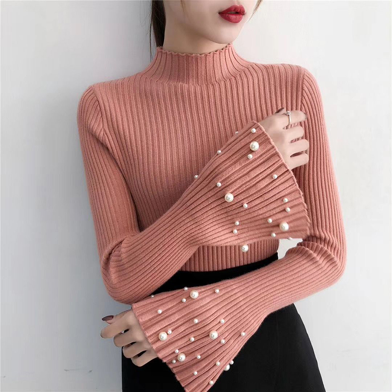 

Ladies Pearl Knit Turtleneck Sweater Truien Dames Winter Women Col Roul Femme Pulover Jersey Mujer