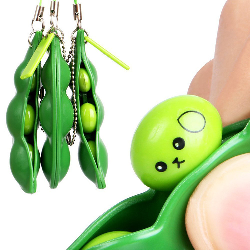 

Squeeze Straps Extrusion Decompression Bean Keychains Pea Soybean Keyring Edamame Fidget Toys Phone Charms Kids Gift