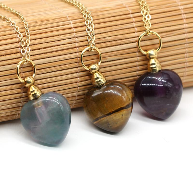 

Pendant Necklaces Natural Stone Perfume Bottle Necklace Jewelry Heart Shaped Amethyst Charms For Elegant Women Love Romantic Gift 22x33mm