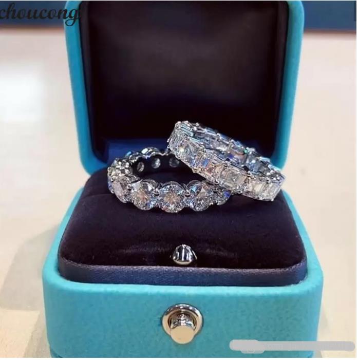 

Luxury jewelry Never Fade Sparkling 925 Sterling Silver Princess Cut White Topaz CZ Diamond Promise Wedding Bridal Ring