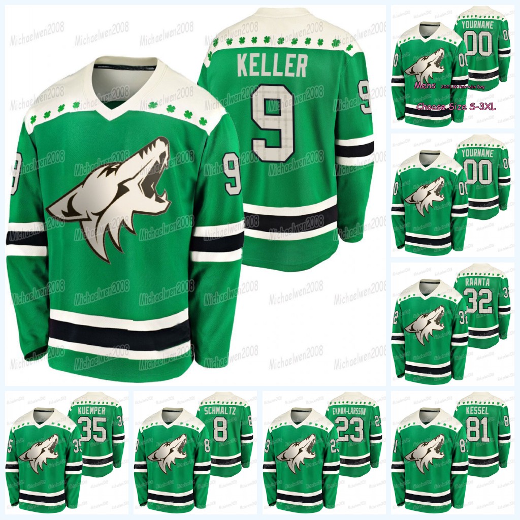 

Arizona Coyotes 2021 St Patricks Day Jerseys custom Oliver Ekman-Larsson Clayton Keller Christian Dvorak Shane Doan Carl Soderberg Phil Kess, Black;red