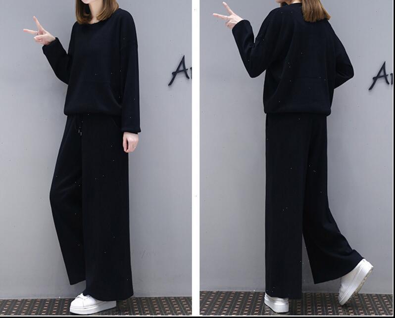 

1 set womens tracksuits 2 pieces autumn suit fashion casual slim professional wide leg pants, Gray