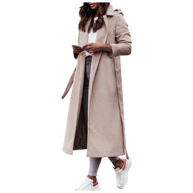 

Women's Jackets Winter Women Bandage Wool Coat Casual Long Sleeve Veste Femme Solid Cardigan Sashes Vintage Ropa Mujer, Black;brown