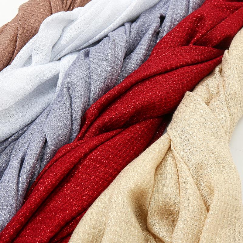 

Scarves 12 Colors Women Summer Gold Line Fringe Viscose Shawl Scarf High Quality Lurex Striped Wrap Pashmina Snood Bufandas Muslim Hijab, Blue;gray