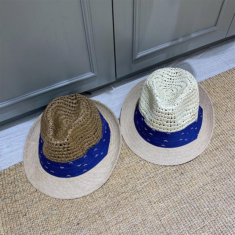 

Wide Brim Hats 202105-2509344 Summer Handmade Paper Patchwork Blue Ribbon Street Small Lady Leisure Fedoras Cap Men Women Panama Jazz Hat, Khaki