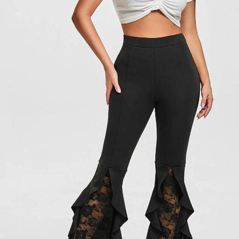 

Women Pant Fashion Lace Pants Plus Size 3XL Womens Solid High Waist Splice Ruffle Flares Casual Leggings Freeship, Black;white