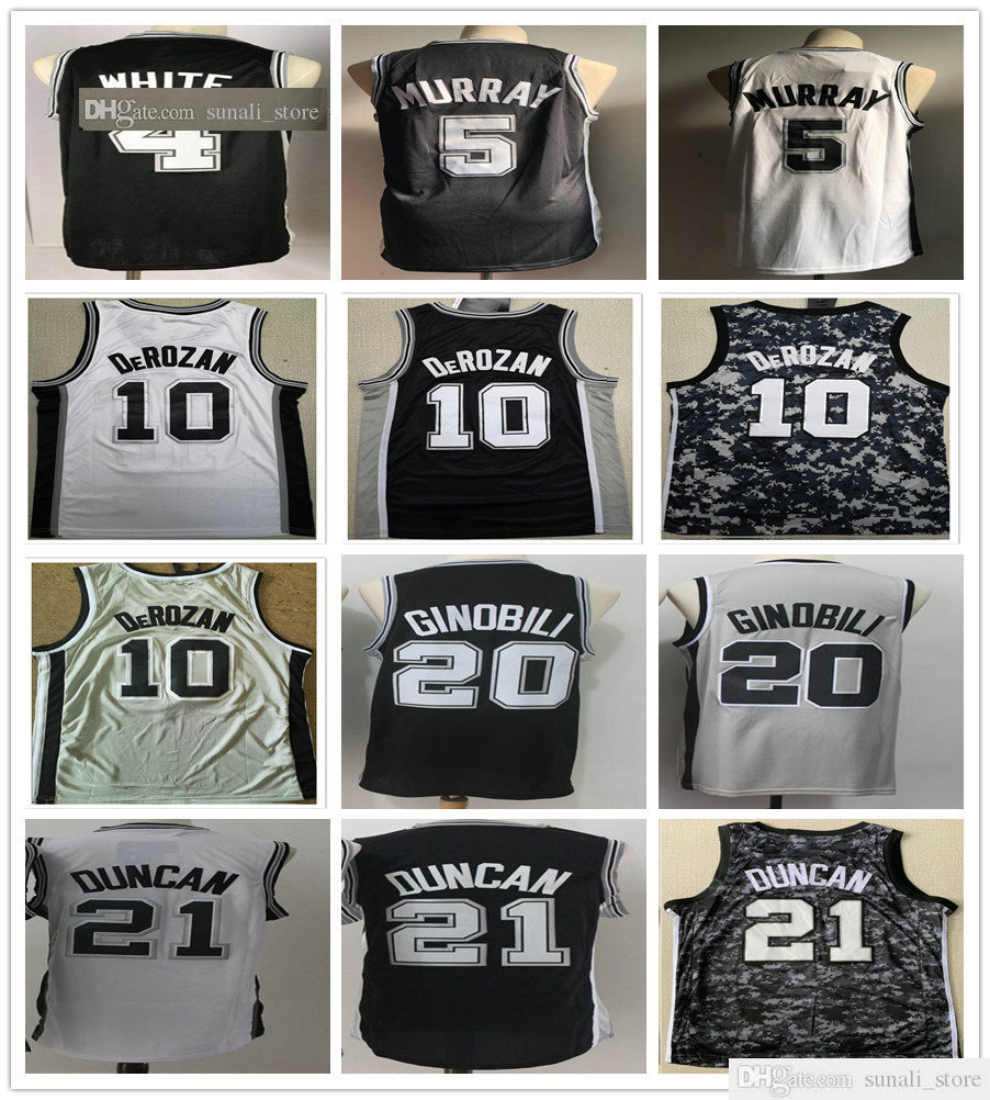 

Sewn Men Derrick 4 White Jerseys Dejounte 5 Murray DeMar 10 DeRozan Manu 20 Ginobili Tim 21 Duncan Basketball College Shirts, Black