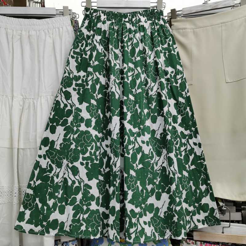 

VANOVICH Korean Style Women Skirts Summer Printing Sweet Elastic Waist High Female 210615, Green