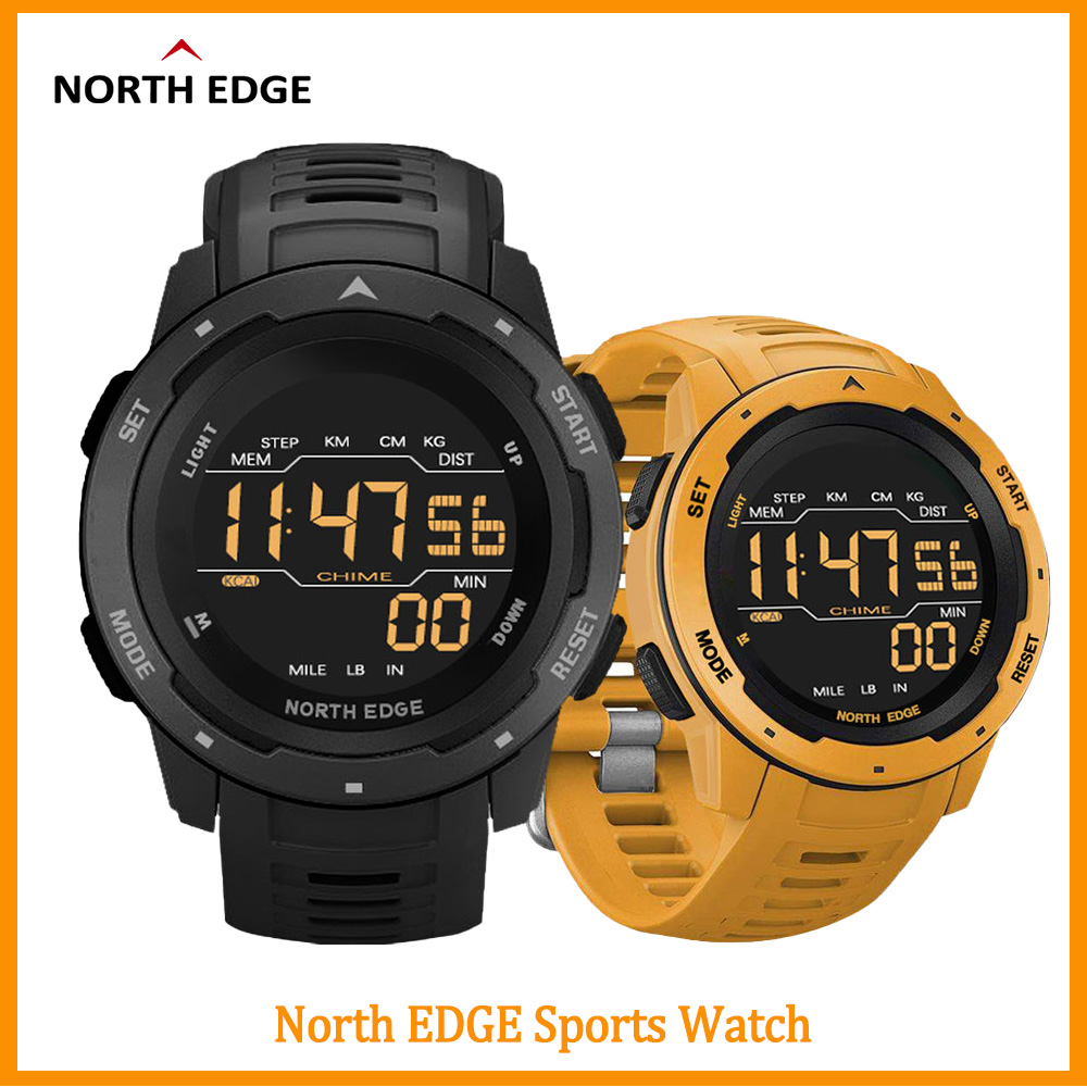 

Gift Soft Film Original NORTH EDGE Men Digital Watch Dual Time Pedometer Alarm Clock Waterproof 50M Military Mens Sports Watchg, Black