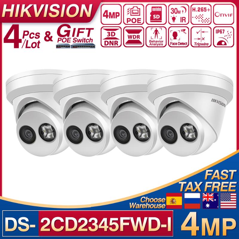 

Hikvision 4Pcs/Lot DS-2CD2345FWD-I POE IP Camera 4MP Turret Network CCTV IPC SD Card Slot H.265+ 4 Behavior Analyses Darkfighter Cameras
