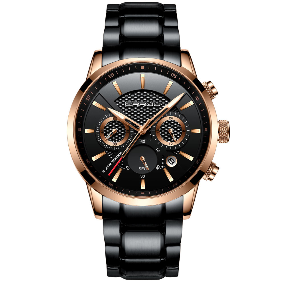 

CRRJU Men Watch Men Quartz Wristwatch Stainless Steel Waterproof Male Clock Wrist Chronograph Relogio Masculino Hodinky 210517, Silver black