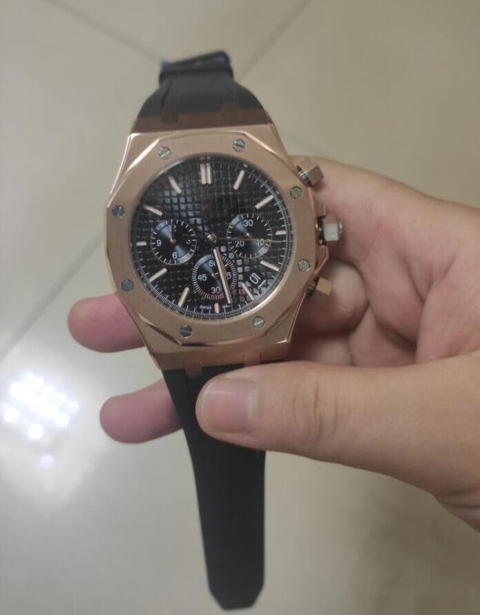 Montres de luxe Chronographe en caoutchouc noir Chronographe Rose Gold 41mm 26320OR.OO.D088CR.01 Quartz Mens Montre Qualité supérieure