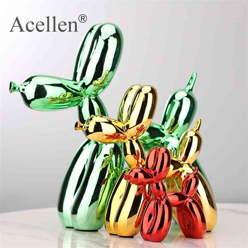 

Plating balloon dog Statue Resin Sculpture Home Decor Modern Nordic Decoration Accessories for Living Room Animal Figures 210903