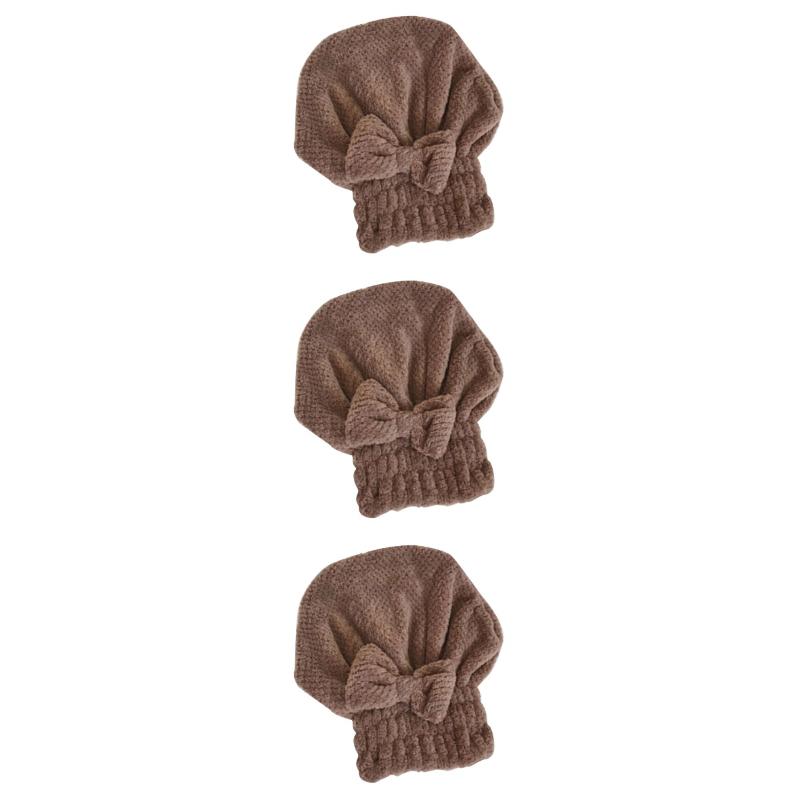 

Shower Caps 3pcs Hair-drying Coral Fleece Water Absorption Quick Dry Thickened Microfiber Coffee