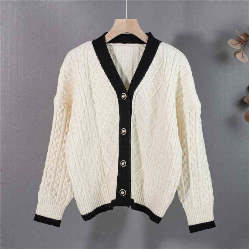 

women's sweaters loose knitted female v-neck vintage knitwear autumn winter korean style women long sleeve cardigan casual tre, White;black