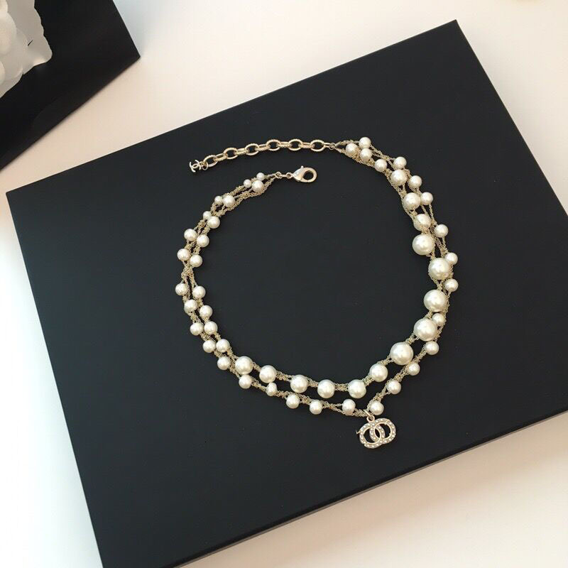

design necklace womenSmall fragrance double pearl sweet elegant temperament Necklace simple personality fragrance home fashion design ASJV, Silver