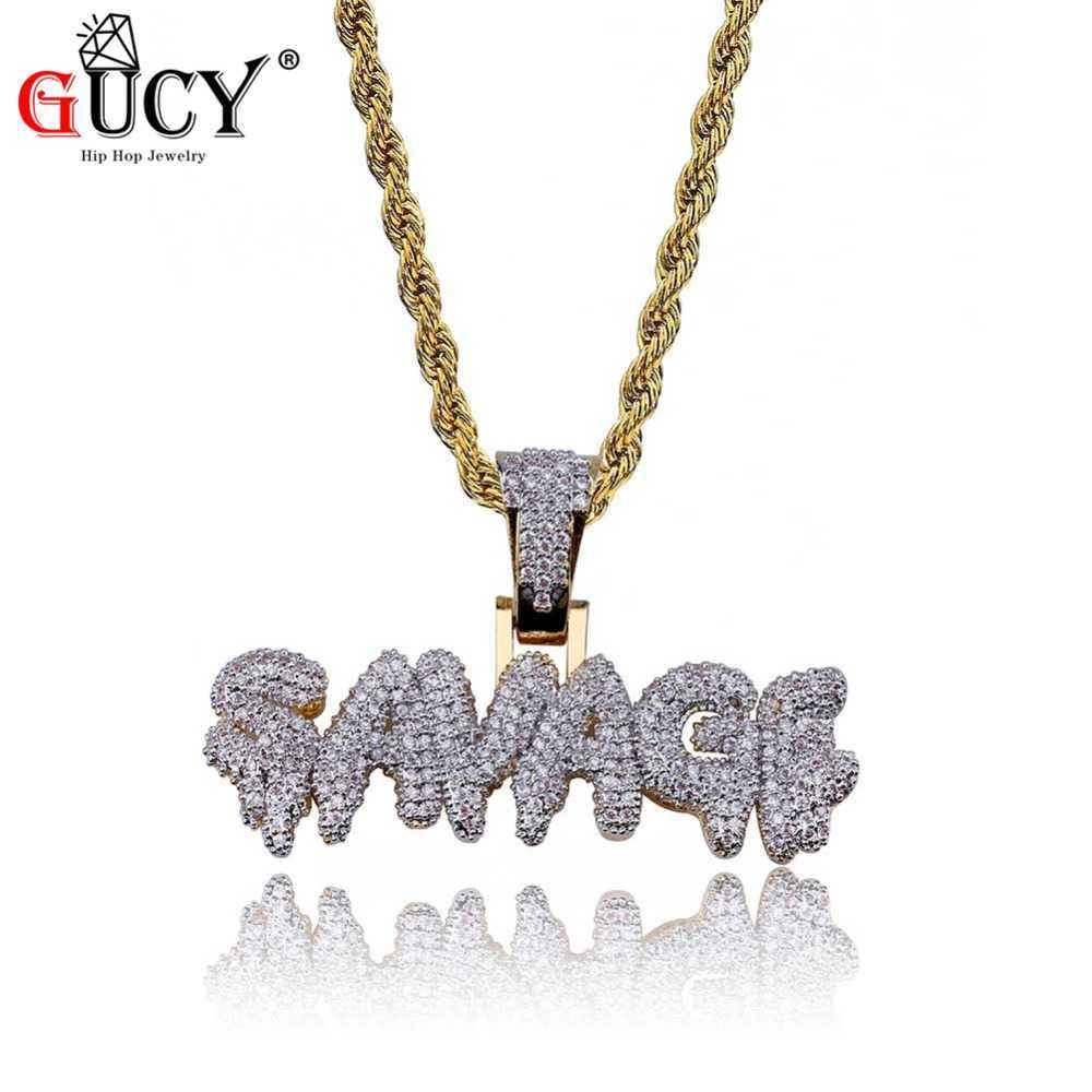 

GUCY Hip Hop Necklaces Brass Gold Color All Iced Out Micro Pave Cubic Zircon Pendant Necklace Charm For Men's Gift Party X0707