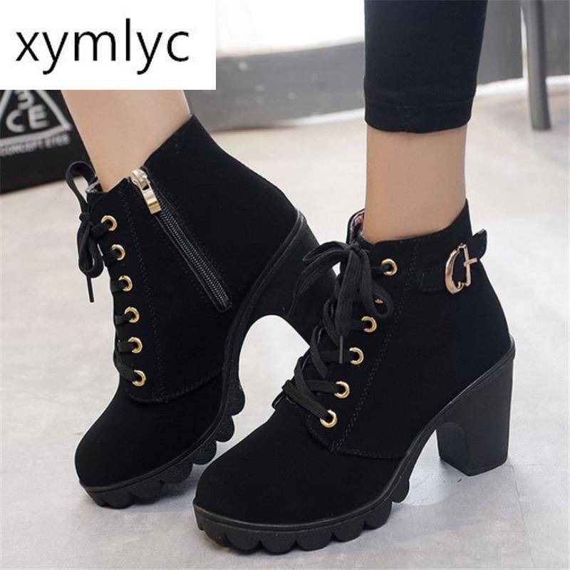 

Boots Plus Size 35-43 Winter Casual Women Pumps Warm Ankle Waterproof High Heels Snow 2021 Shoes Botas Patent Muje, Black