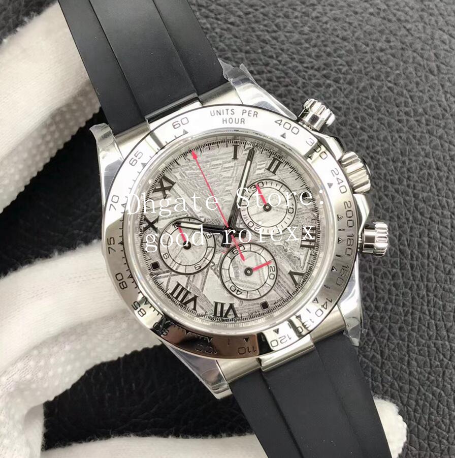 

Men's Meteorite Dial Chronograph Watches Men NoobF V4 Version Automatic Cal.4130 Watch Valjoux 904L Steel 116519 Chrono Eta Oysterflex Rubber Strap Wristwatches, Box