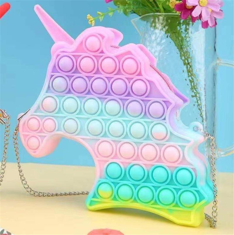 

Push Its Pops Bubble Fidget Toys Popper Zero Wallet Handbags Unicorn Crossbody Bag Finger Simple Dimple Silicone Rainbow Bubbles Fashion Waist Bags