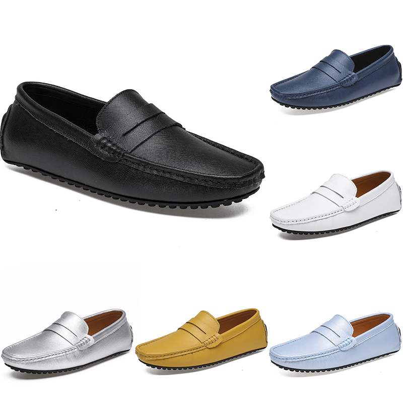 

leather peas men's casual driving shoes soft sole fashion black navy white blue silver yellow grey footwear all-match lazy cross-border 38- color50