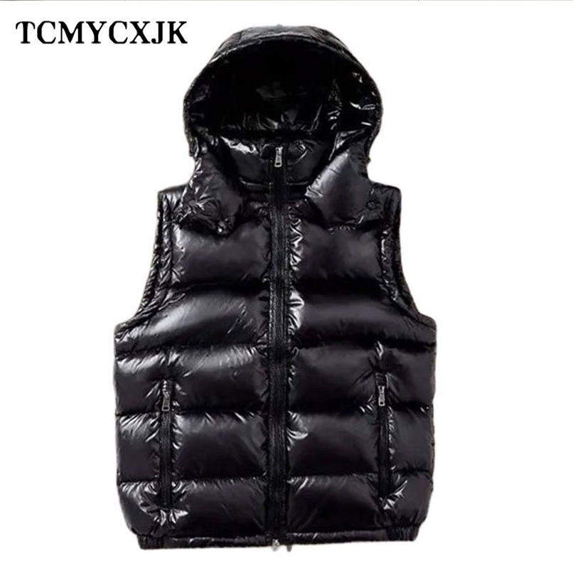 

Winter Feather Jacket Woman Vest Thick Fashion Women's Hooded Jacket Short Casual Large Size Waterproof Jacket Woman 211108, Matte black