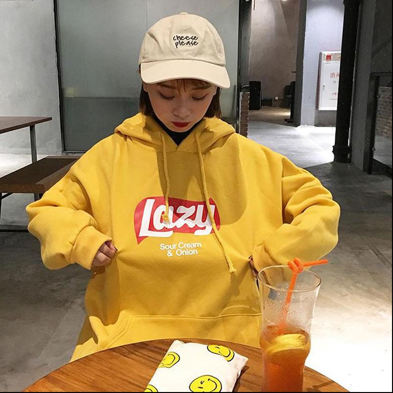 

cute lazy letter print harajuku women hoodies long sleeve hooded autumn winter loose fleece pullovers sweatshirts, Black