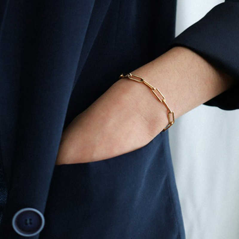 

Emanco316l Steel Electroplating 14k Gold Hollow Bracelet Simple Chain Bracelet Accsori, Golden;silver