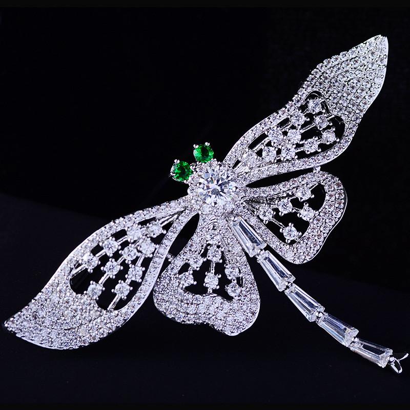 

Pins, Brooches Okily Zircon Dragonfly Pin Copper Insect Brooch With Green Crystal For Women Scarf Suit Corsage Accessories