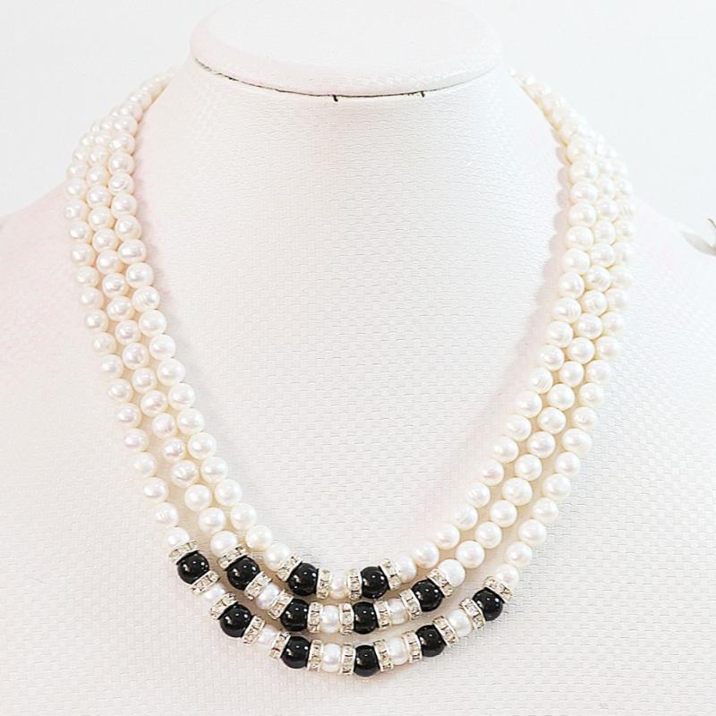 

Natural White Pearl 7-8mm Round Beads 3 Rows Diy Necklace 17"-19"B646 Chains