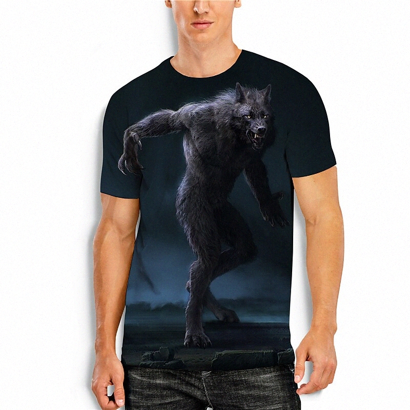 T-shirt pour homme 3D print 3D Wolf animal col rond vacances quotidien 3D print manches courtes à manches courtes HAUT CASSAL NAVY Bleu / Été P7S