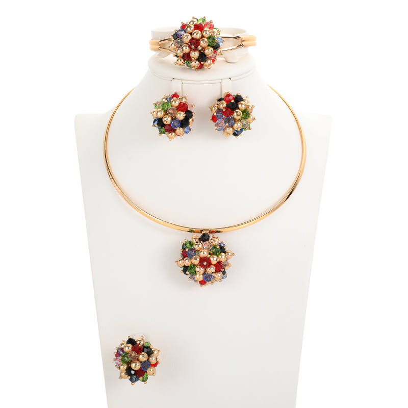 

HOT Dubai Gold jewelry sets for women African bridal wedding gifts Bracelet Necklace earrings ring sets jewelleryg