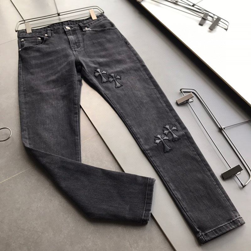 

Hearts/Chrome Fashion Brand New Fit Jeans in Autumn and Winter of 20 Ch Skin Cross Embroidery Sterling Silver Button Stud Leggings for Men, Blue