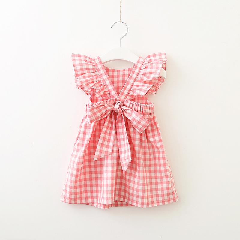 

Baby lattice dress children fly sleeve Plaid Princess Dresses summer fashion Kids Clothing Boutique V Backless girls dress 2 colors Z4524, Randomly send
