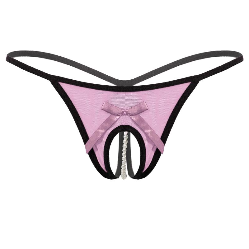 

Women's Panties Women Sexy Sheer Mesh Crotchless Briefs Underwear Ladies Artificial Pearls Low Waist T-Back Underpants, White
