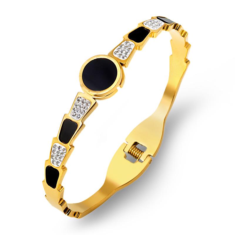 

Bangle 2021 Crystal CZ Zircon Charm Beads Roman Numerals Wristband Bangles For Fashion Zirconia Big Black Stone Women's Jewelry