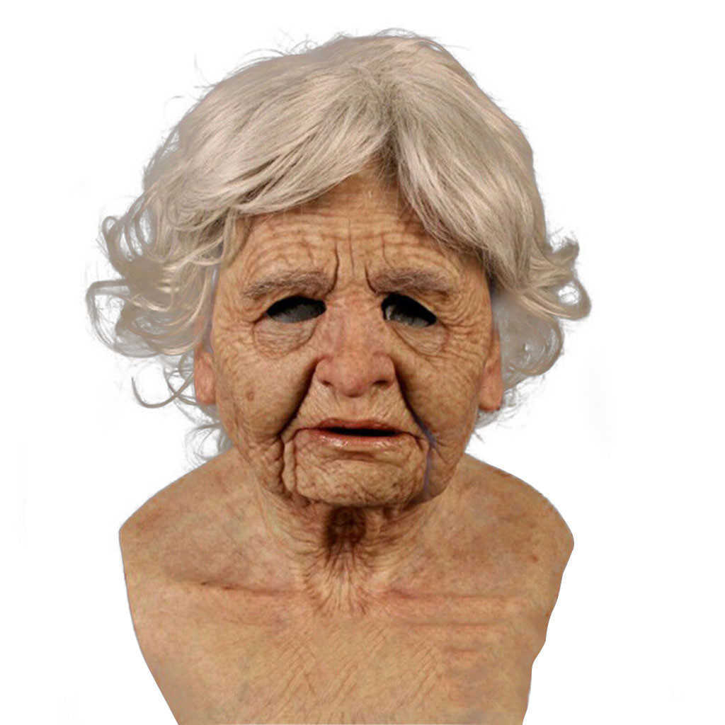 Old Woman Mask Halloween Creepy Wrinkle Face Mask Latex Cosplay Party Props Mask For Masquerade Party Halloween Heaear L260529-image-718754696