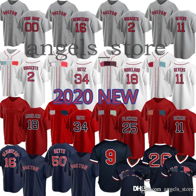 

2020 Custom Red New Sox Baseball Jersey Mookie Betts Ted Williams Andrew Benintendi David Ortiz JD Martinez Wade Boggs Chris Sale, Blue;black