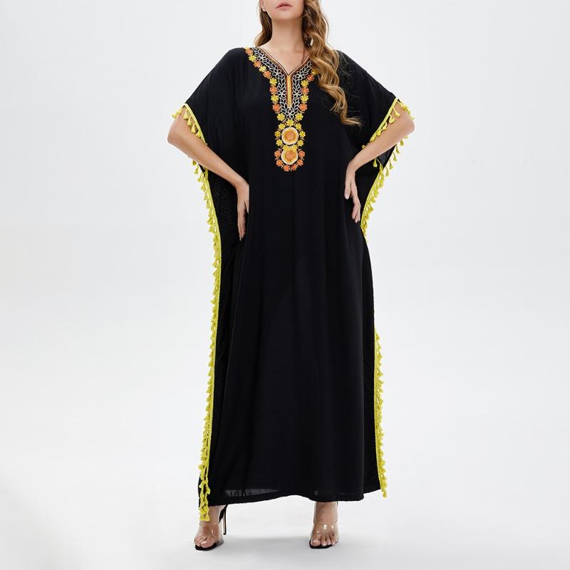 

Ethnic Clothing TREMU Black Dubai Kaftan Dress For Women Fashion Abaya Embroidery Maxi Prayer Wear Robe Longue Femme