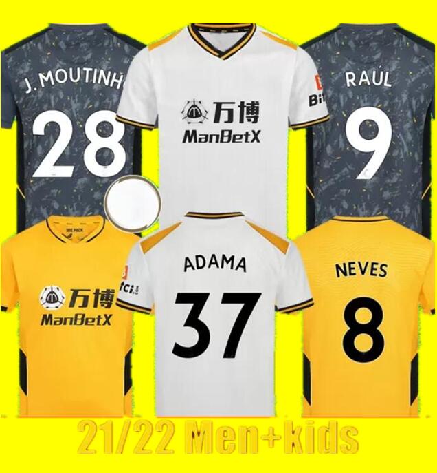 

21 22 Wolves soccer jerseys 2021 2022 NEVES RAUL ADAMA FÁBIO SILVA PODENCE OTTO CUTRONE football shirt men + kids kit uniforms, Away