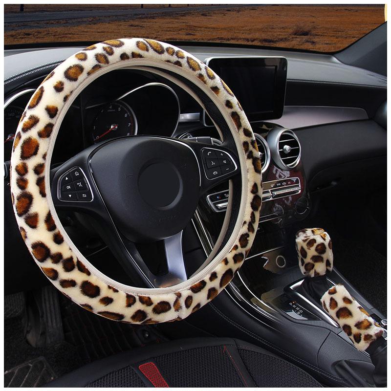 

Steering Wheel Covers 3PCS/ Set Car Cover Handbrake Gear Leopard Fashion Plush Comfortable Braid On Auto Protector