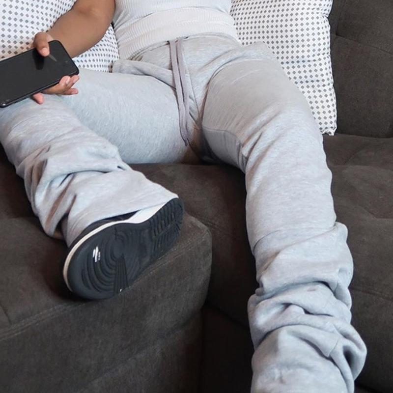 

Men's Pants Women High Waist Drawstring Stacked Sweatpants Solid Color Bell Bottom Flare Jogger Workout Sport Thick Warm Trousers Wit, Gray