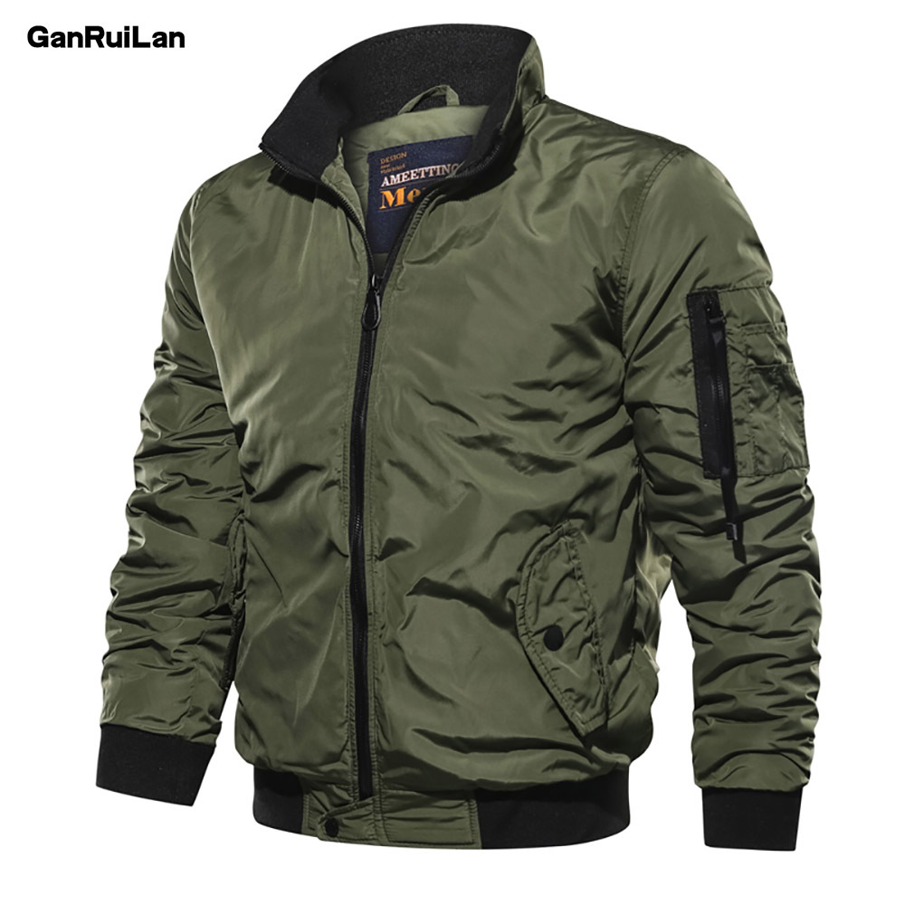 

Spring Autumn Men ' s Military Bomber Jackets Men Casual Solid Zipper Pilot Jacket Thin Stand Collar Male Coat Slim Fit 210518, Green color